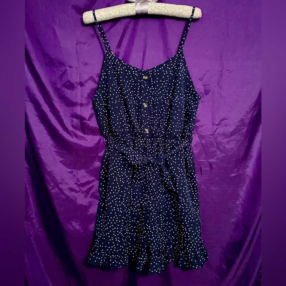 Blue & White Polka Dot Shorts Romper. Size XL.